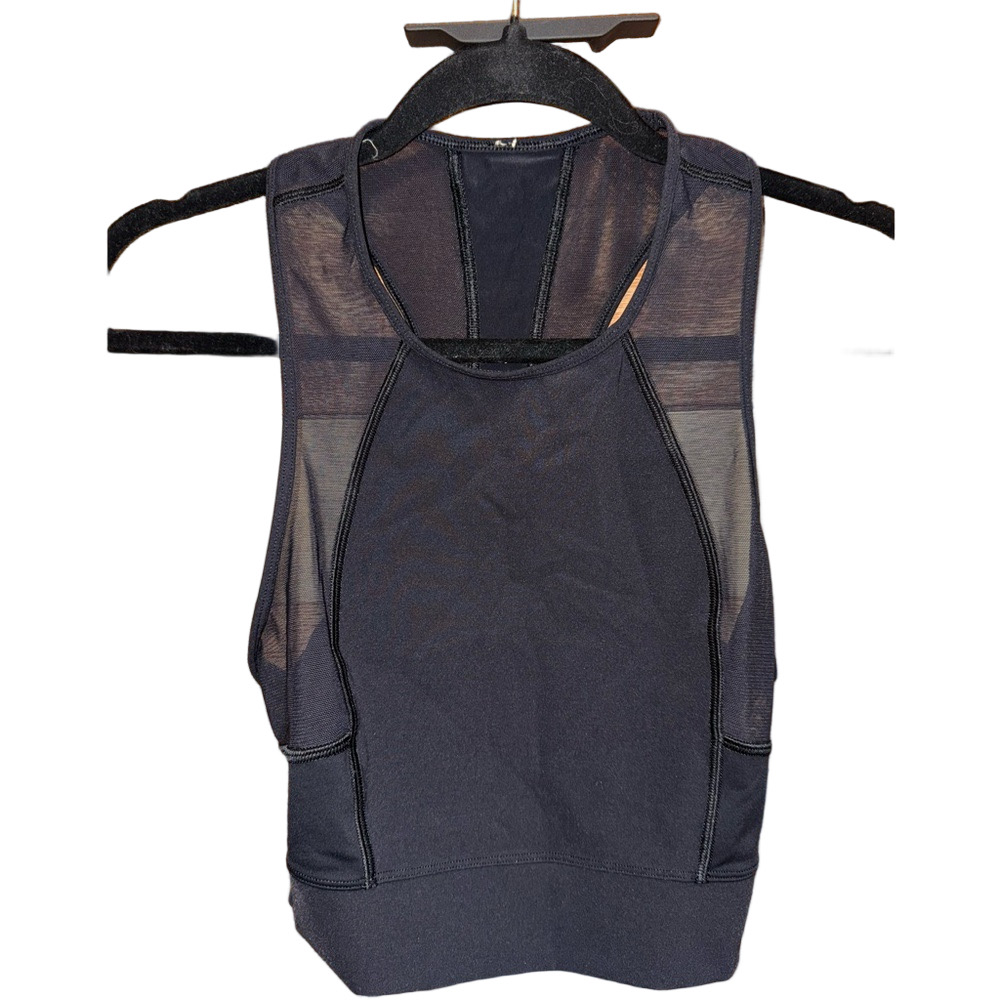 Lululemon “Sweat it Out” Black Mesh Cropped Tank Sz 6